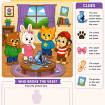 Printable detective thinking activity for kids ages 5 to 7