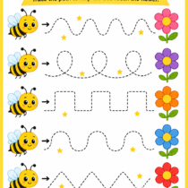 Bee tracing worksheet for preschool fine motor skills practice