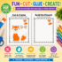 Scissor Skills Preschool Activity Book for Kids Ages 4–7 with fun cut and paste activities, animals, bugs, flowers, and preschool cutting practice exercises.