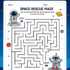 Space Rescue Maze printable activity for kids ages 7 to 9 featuring an astronaut navigating a maze to rescue a robot.