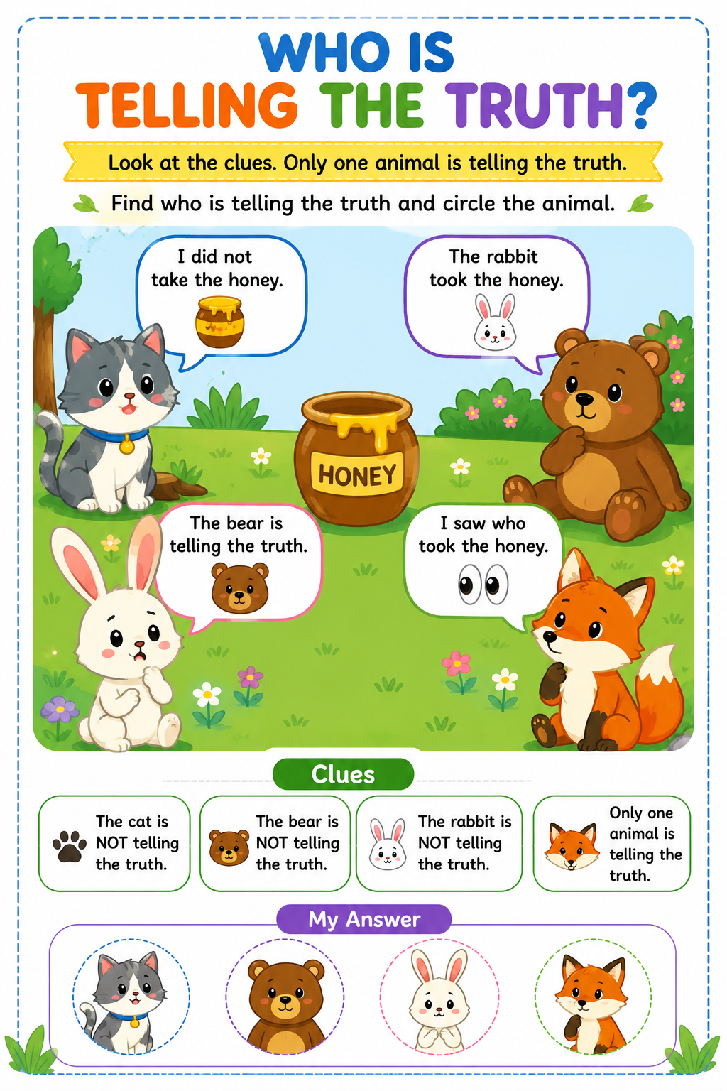 Who Is Telling the Truth? Logic Puzzle for Kids Ages 5–7