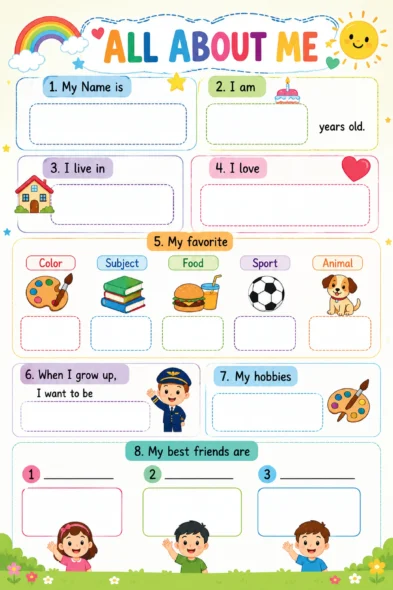All About Me Printable for Preschool & Kindergarten