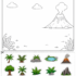 Dinosaur habitat cut and paste activity where children decorate a prehistoric landscape using plants, rocks, ponds, volcanoes, and nature elements.