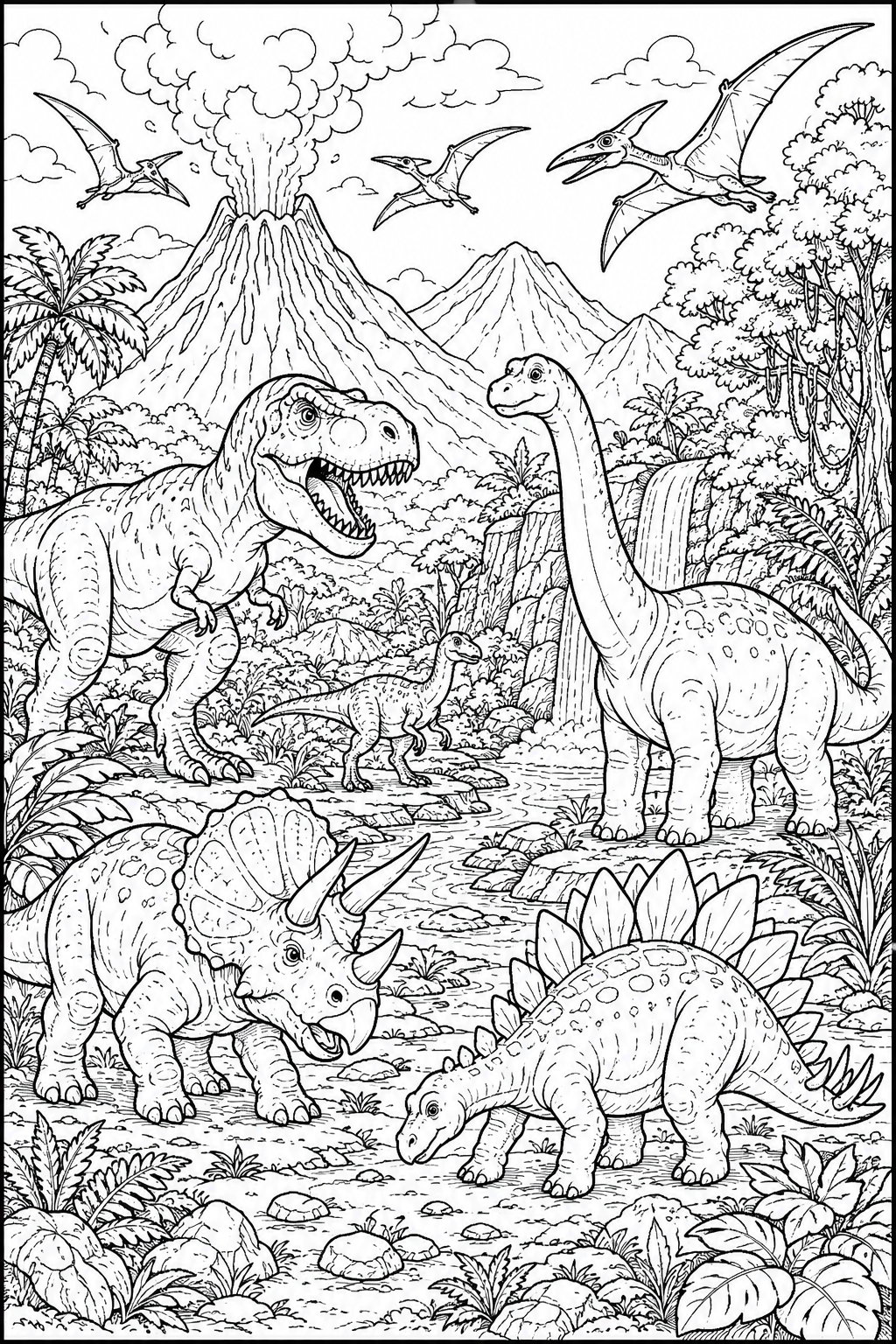 Prehistoric Jungle Dinosaur Coloring Page for Kids | Age: 7–10 Years