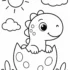 Easy baby dinosaur coloring page for ages 3–5 featuring a cute dinosaur hatching from an egg with large coloring spaces and bold outlines.