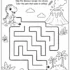 Printable dinosaur maze worksheet where children help a dinosaur escape from a volcano by coloring the correct path.