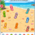 Summer beach matching activity where children match flip flops by finding the correct pair and pasting the missing sandal next to its match.