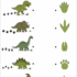 Dinosaur footprint matching activity where children connect each dinosaur to the correct footprint by observing the tracks left behind.