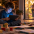 Child absorbed in a tablet while books, building blocks, and outdoor play remain unattended.